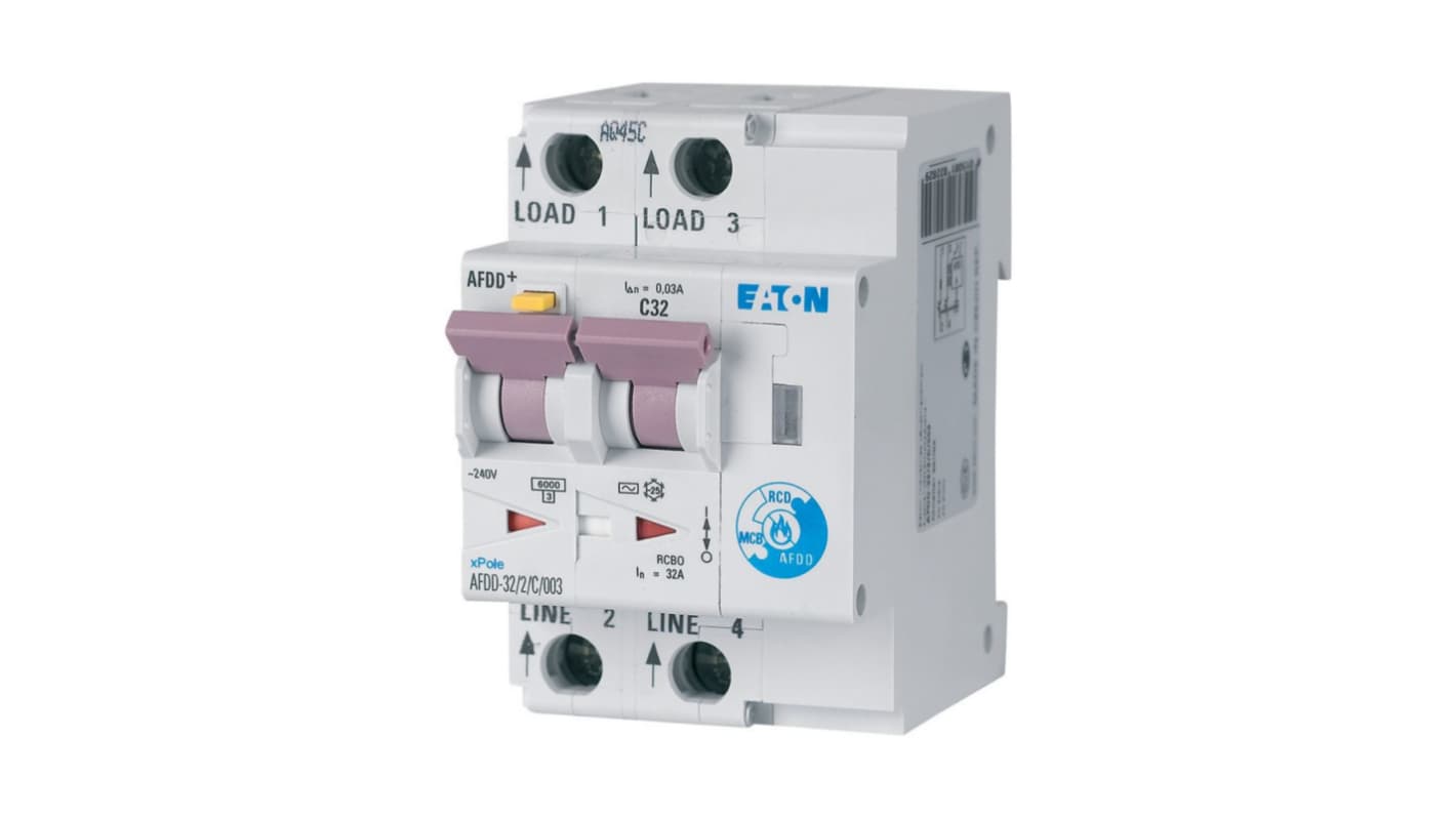 Eaton AFDD, 32A Current Rating, 2P Poles, 30mA Trip Sensitivity, Type B, Eaton Moeller Range