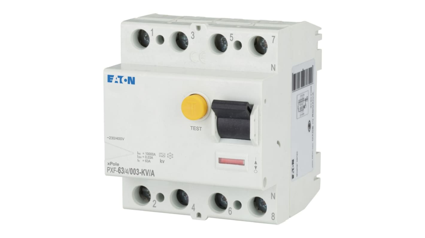 Eaton PXF RCCB, 63A, 4 Pole, 30mA, Type A, 230/400V ac