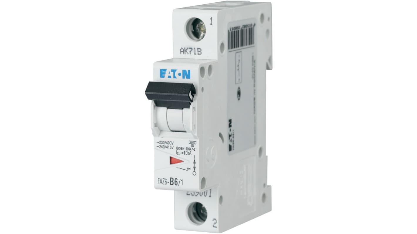 Eaton xEffect FAZ6 MCB, 1P, 6A Curve B, 230V AC, 60V DC, 10 kA Breaking Capacity