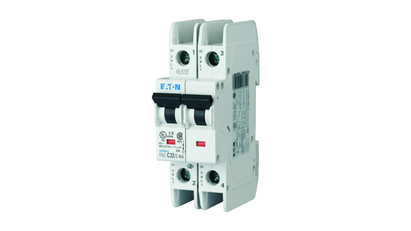 Eaton xEffect FAZ MCB, 2P, 8A Curve B, 415V AC, 60V DC, 15 kA Breaking Capacity