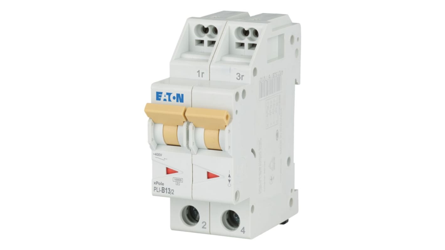 Eaton MCB, 2P, 13A Curve B, 400V AC, 10 kA Breaking Capacity