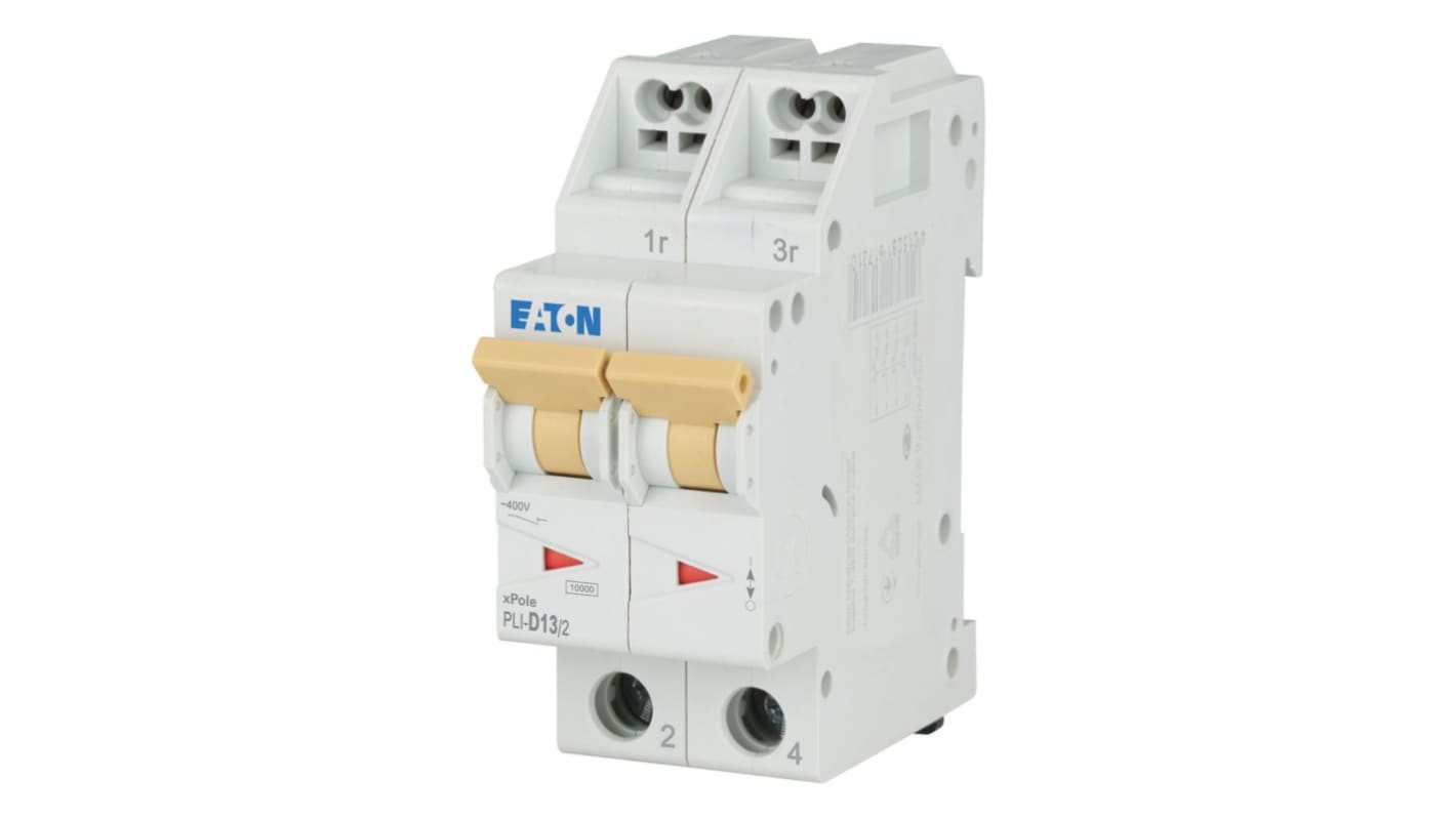 Eaton MCB, 2P, 13A Curve D, 400V AC, 10 kA Breaking Capacity
