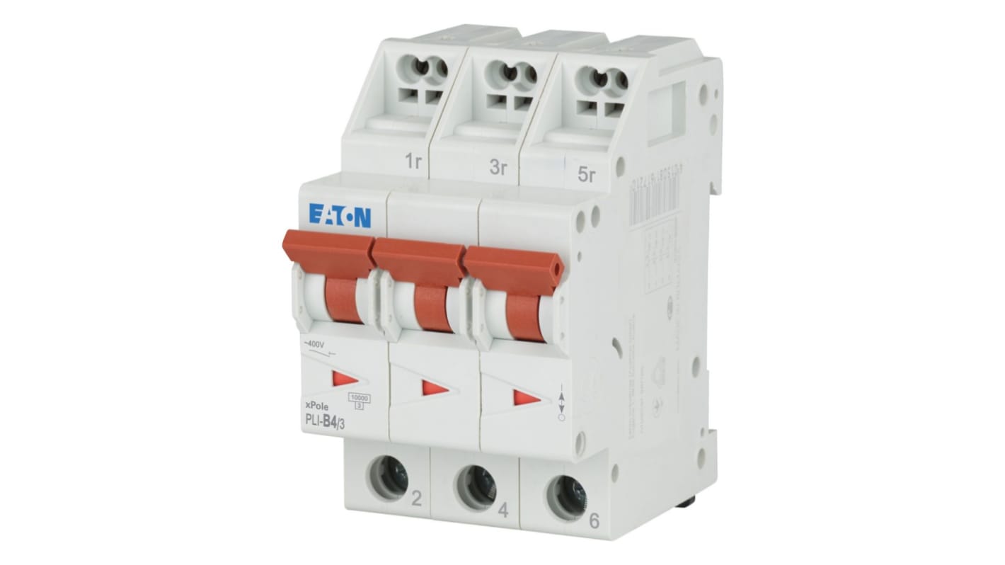 Eaton MCB, 3P, 4A Curve B, 400V AC, 10 kA Breaking Capacity