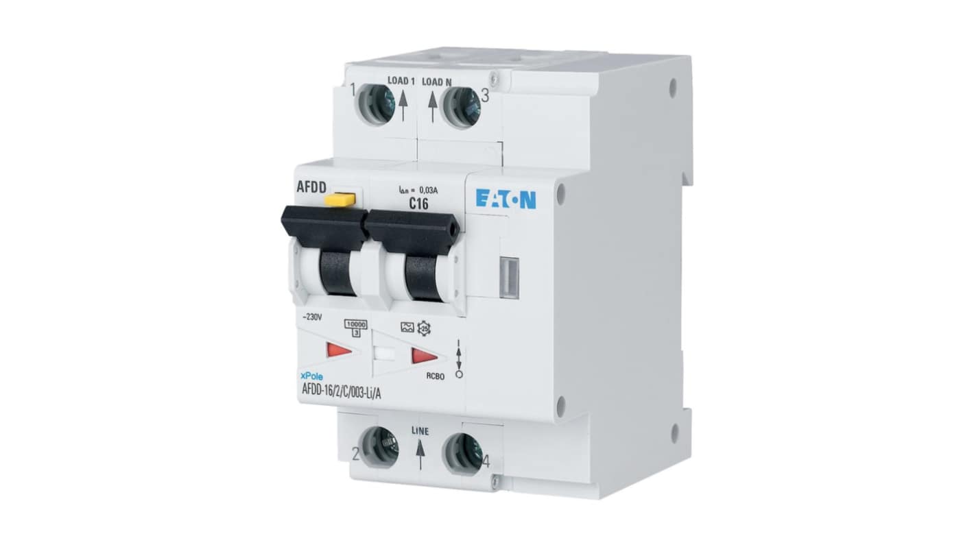 Eaton AFDD, 32A Current Rating, 2P Poles, 30mA Trip Sensitivity, Type C, Eaton Moeller Range