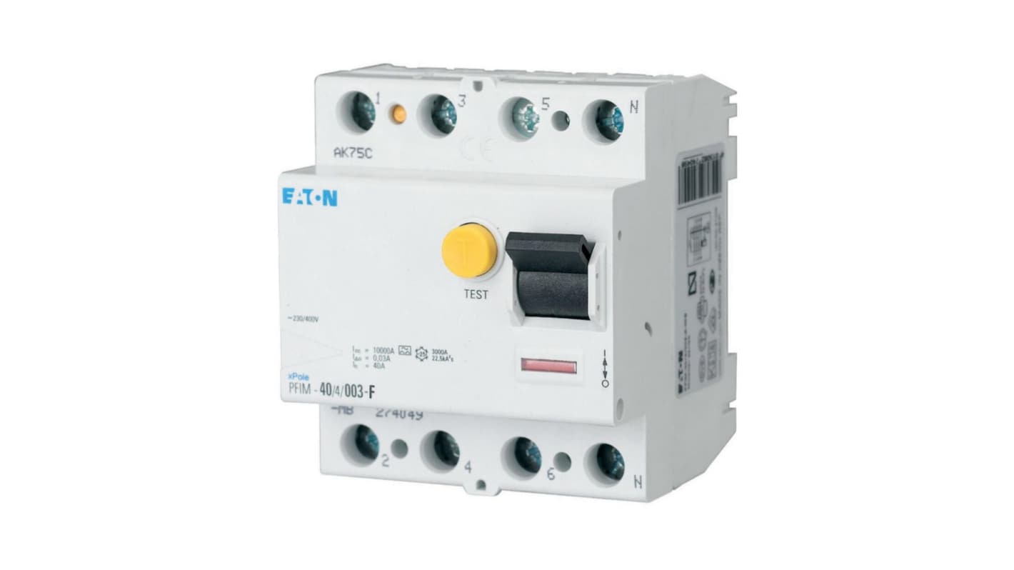 Eaton PFIM RCCB, 63A, 4 Pole, 30mA, Type F, Type G, 230/400V ac