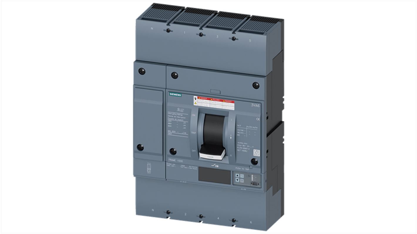Siemens, Sentron MCCB Molded Case Circuit Breaker 4P 1kA, Breaking Capacity 25 kA, Cable Mount