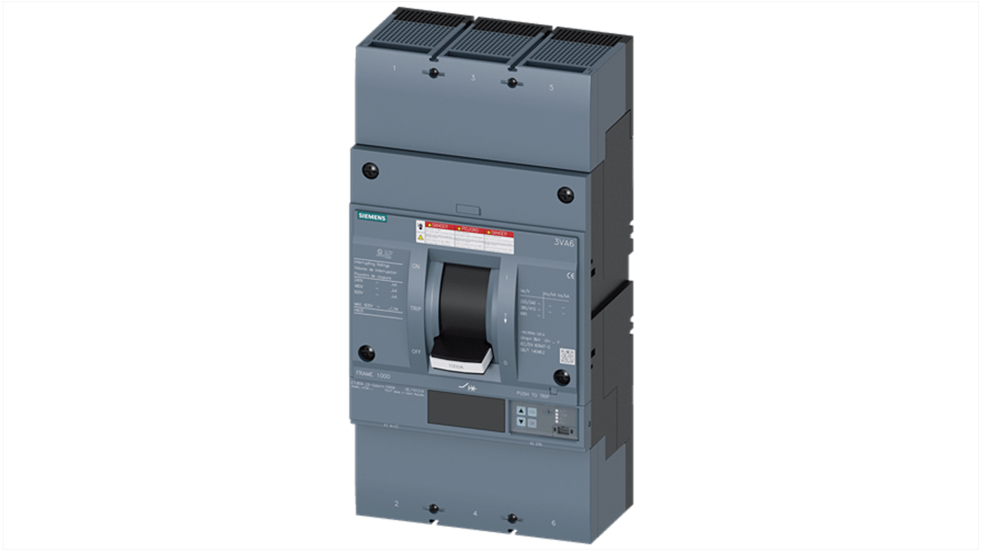 Siemens, Sentron MCCB Molded Case Circuit Breaker 3P 1kA, Breaking Capacity 35 kA, Cable Mount