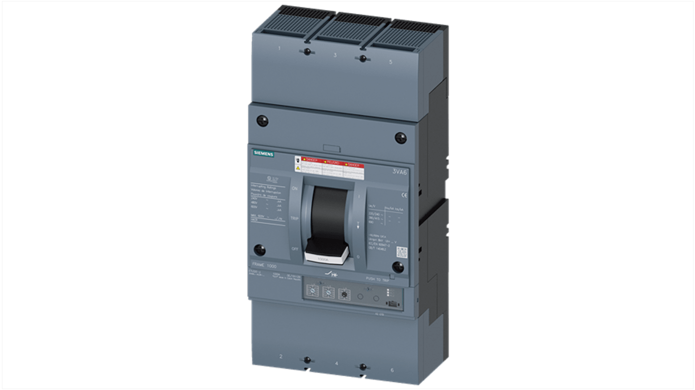 Siemens, Sentron MCCB Molded Case Circuit Breaker 3P 1kA, Breaking Capacity 25 kA, Cable Mount