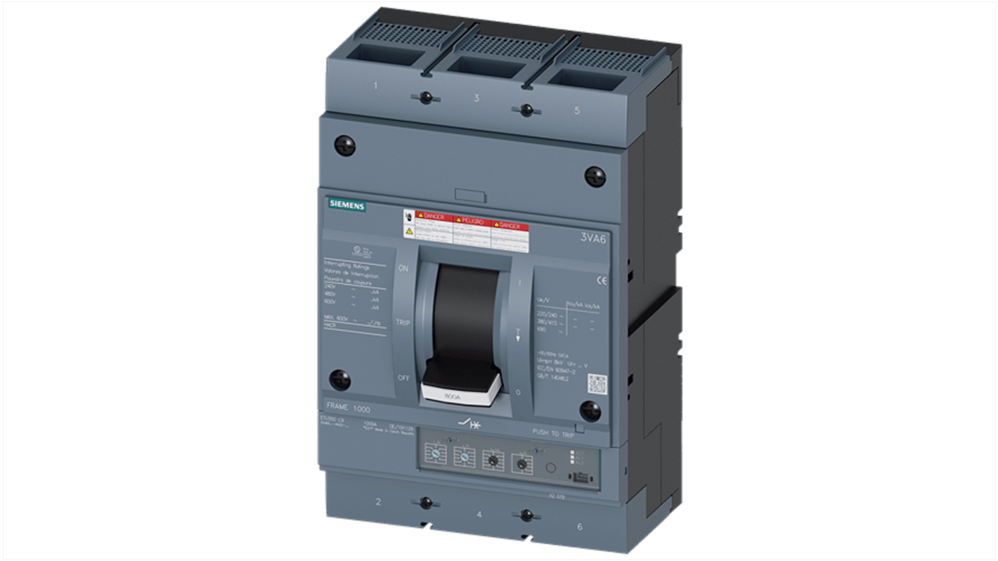 Siemens, SENTRON MCCB Molded Case Circuit Breaker 3P 600A, Breaking Capacity 65 kA, Fixed Mount