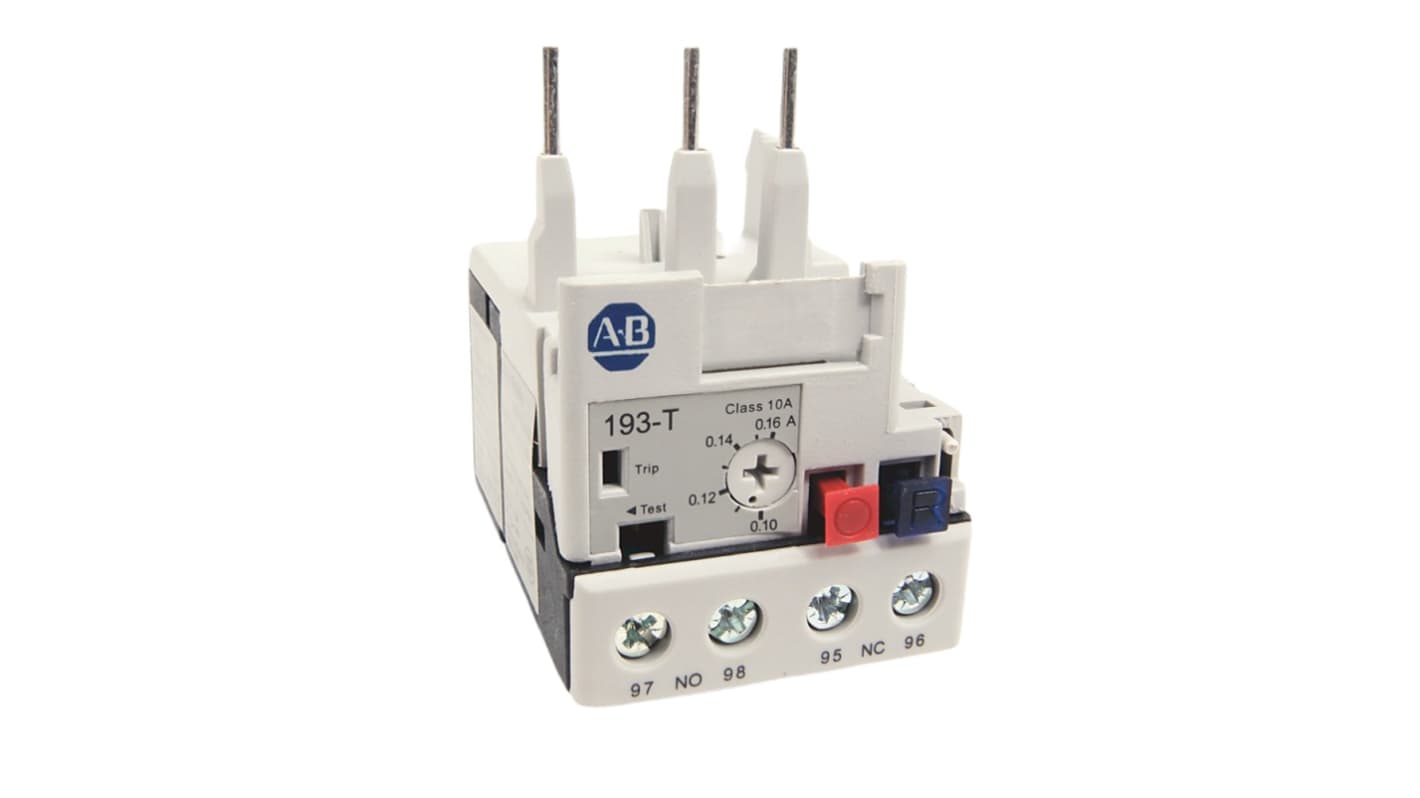 Allen Bradley 193-T1 Overload Relay, 0.10 → 0.16 A F.L.C, 2 mA Contact Rating, 6 W, 15 V, 193-T1AA