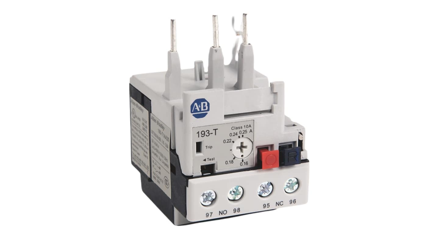 Allen Bradley 193-T1 Overload Relay, 0.16 → 0.25 A F.L.C, 2 mA Contact Rating, 6 W, 15 V, 193-T1AA
