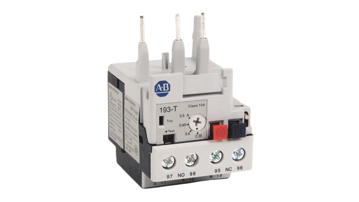 Allen Bradley 193-T1 Overload Relay, 0.35 → 0.5 A F.L.C, 2 mA Contact Rating, 6 W, 15 V, 193-T1AA