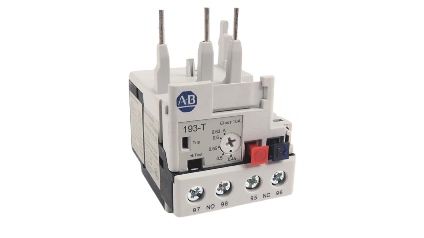 Allen Bradley 193-T1 Overload Relay, 0.45 → 0.63 A F.L.C, 2 mA Contact Rating, 12 W, 15 V, 193-T1AA