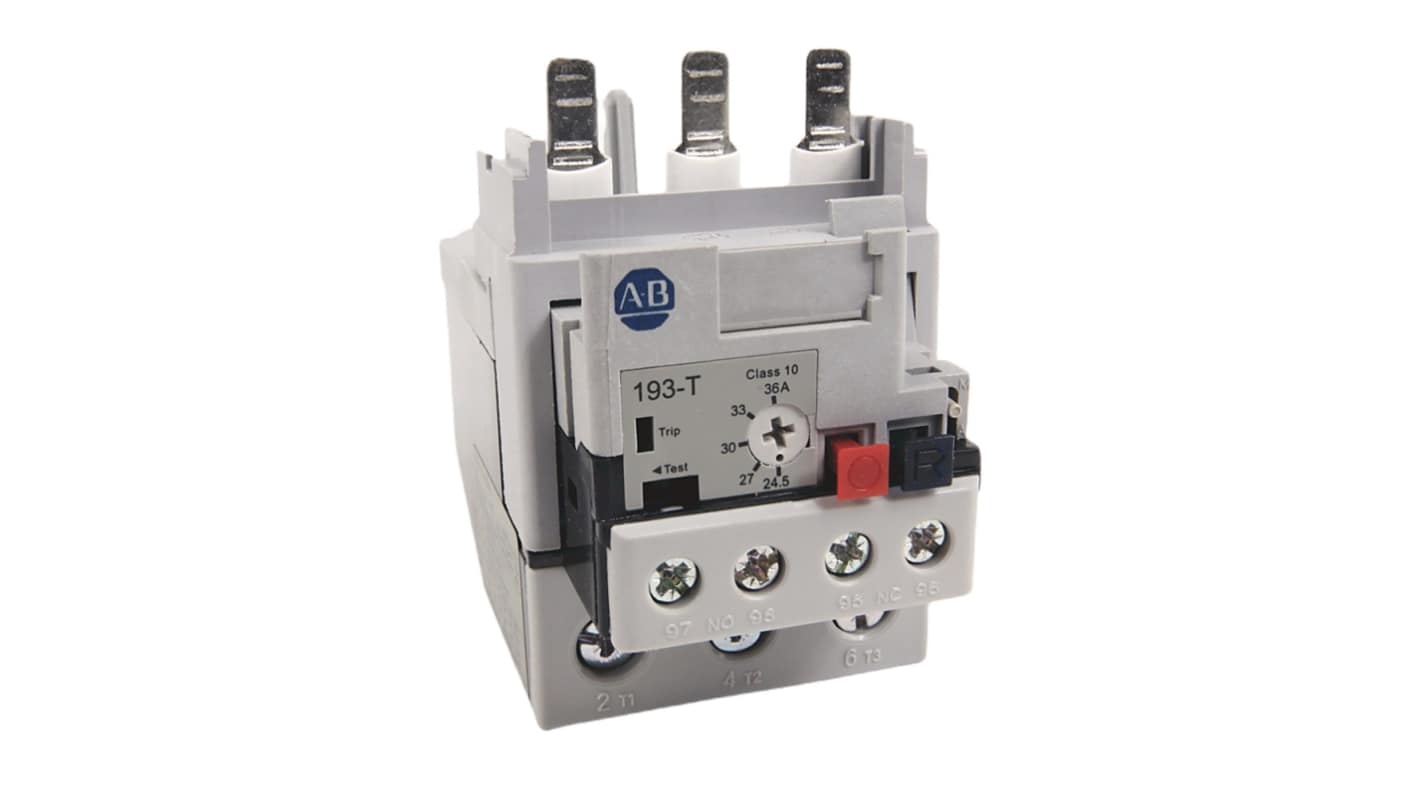 Allen Bradley 193-T1 Overload Relay, 24.5 → 36 A F.L.C, 2 mA Contact Rating, 12 W, 15 V, 193-T1AA