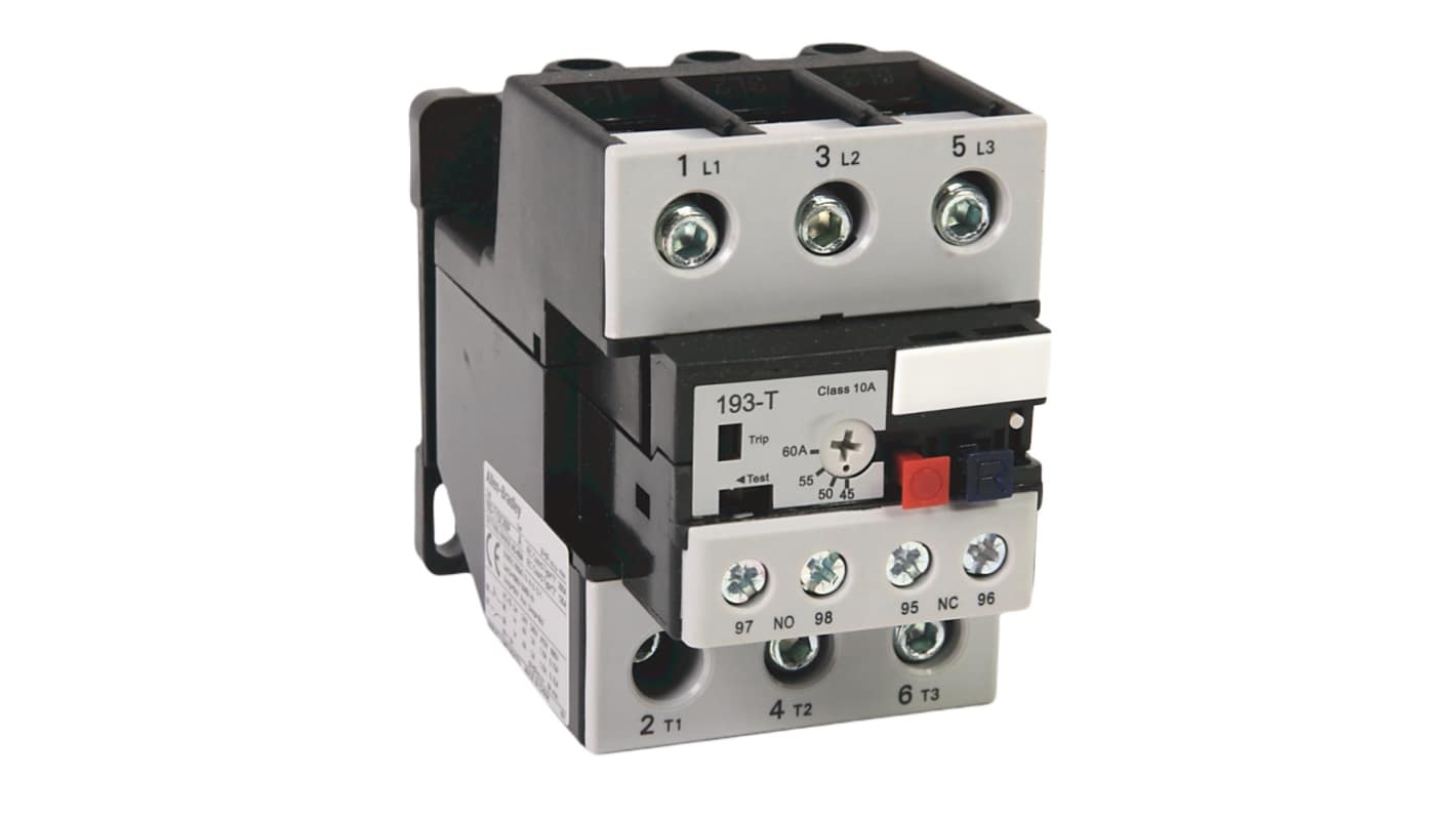 Allen Bradley 193-T1 Overload Relay, 45 → 60 A F.L.C, 2 mA Contact Rating, 18 W, 15 V, 193-T1AA