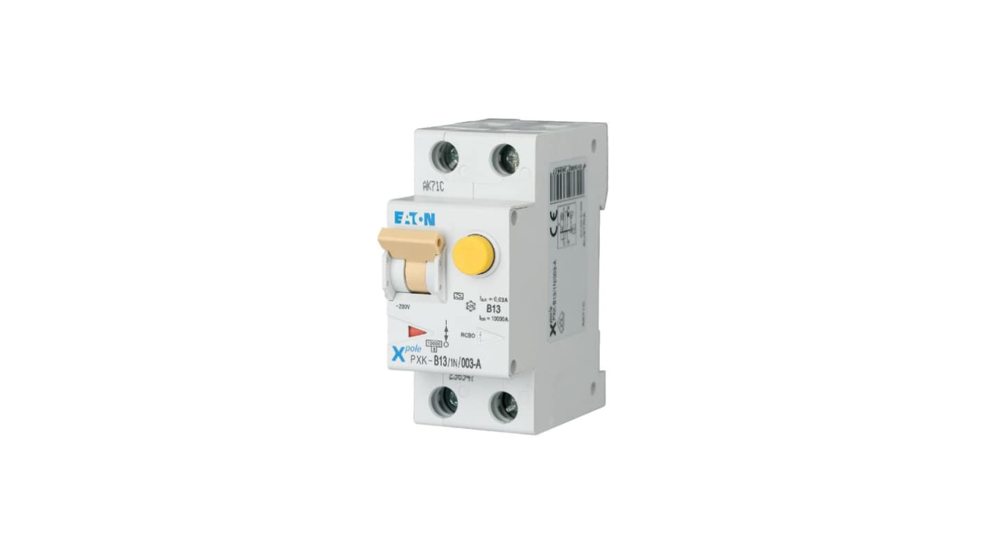 Eaton RCBO, 13A Current Rating, 1P + N Poles, 300mA Trip Sensitivity, Type C, xPole Range
