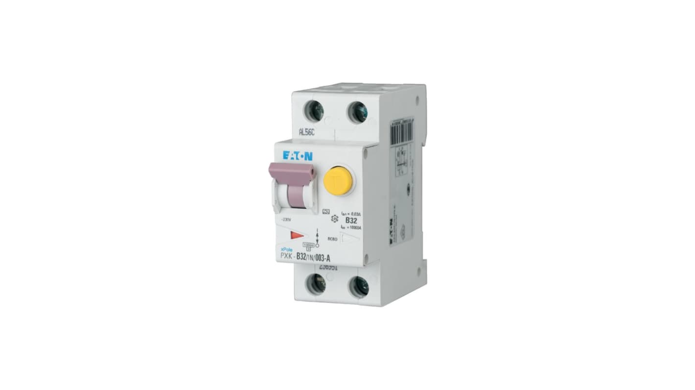 Eaton RCBO, 32A Current Rating, 1P + N Poles, 300mA Trip Sensitivity, Type B, xPole Range