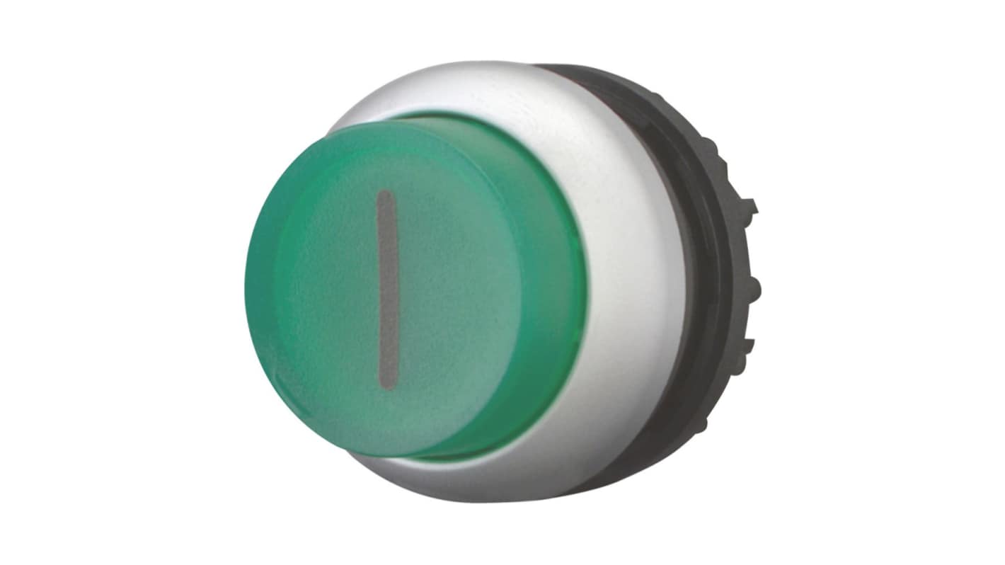 Eaton series M22 Series Illuminated Illuminated Push Button Switch, Momentary, Threaded, 22.5mm Cutout, Green LED, 24V,