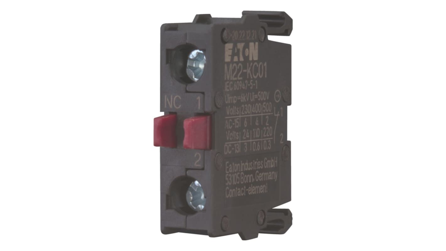 M22 Series Contact Block for Use with Eaton Moeller Series M22 Devices, 240V, Red Light, 1NC