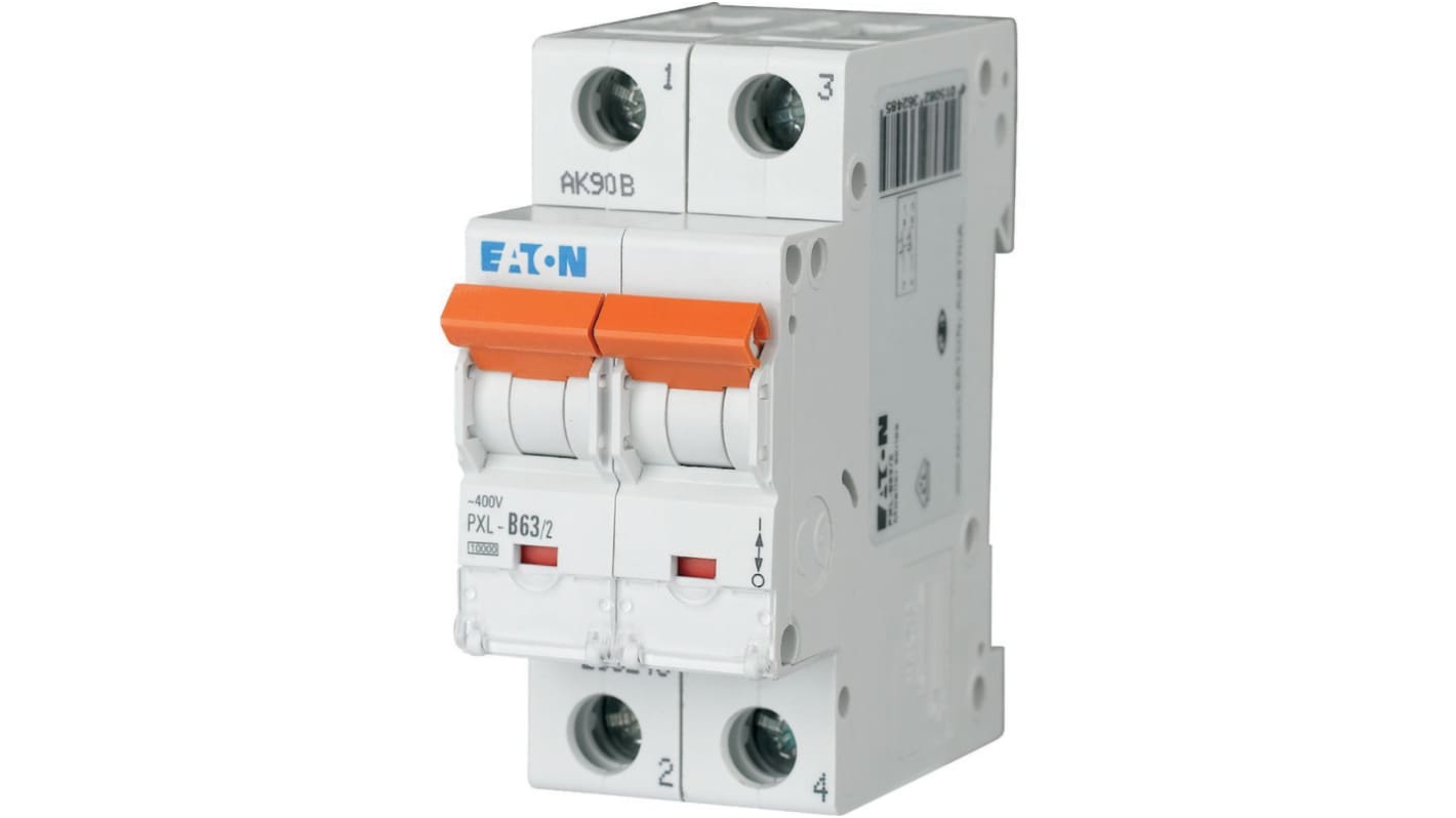 Eaton xPole - PXL PXL MCB, 2P, 63A Curve C, 400V AC, 10 kA Breaking Capacity