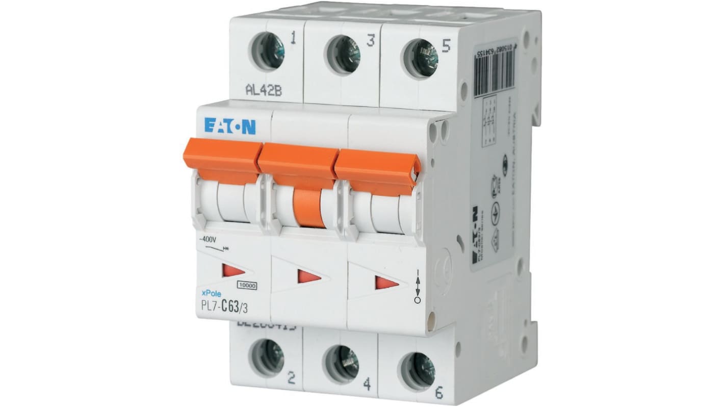 Eaton xPole - PXL PXL MCB, 3P, 63A Curve B, 400V AC, 10 kA Breaking Capacity