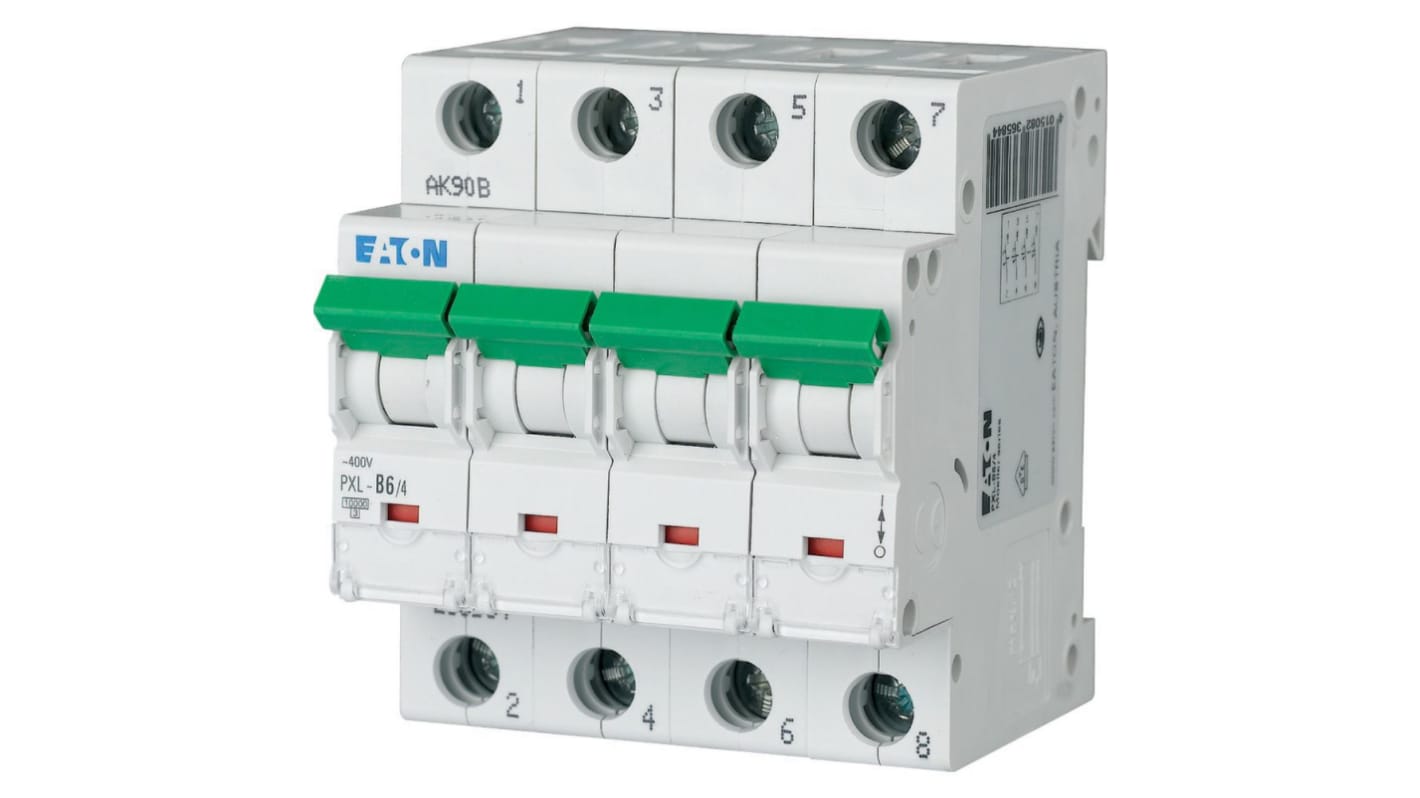 Eaton xPole - PXL PXL MCB, 4P, 6A Curve B, 400V AC, 10 kA Breaking Capacity