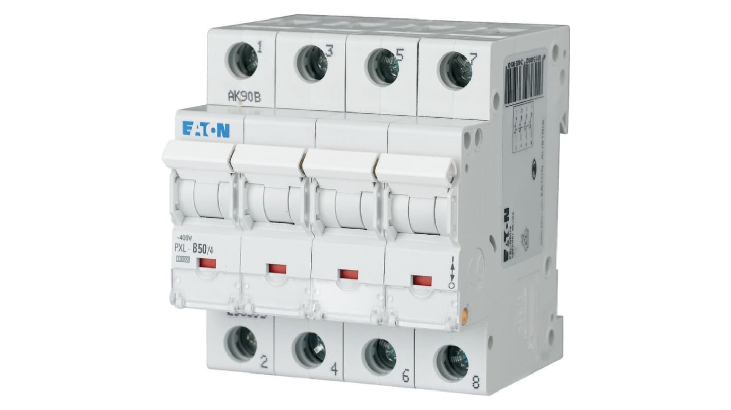 Eaton xPole - PXL PXL MCB, 4P, 50A Curve B, 400V AC, 10 kA Breaking Capacity