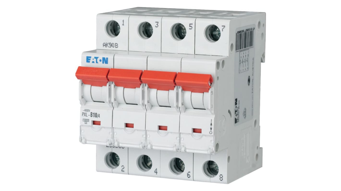 Eaton xPole - PXL PXL MCB, 4P, 10A Curve D, 400V AC, 10 kA Breaking Capacity