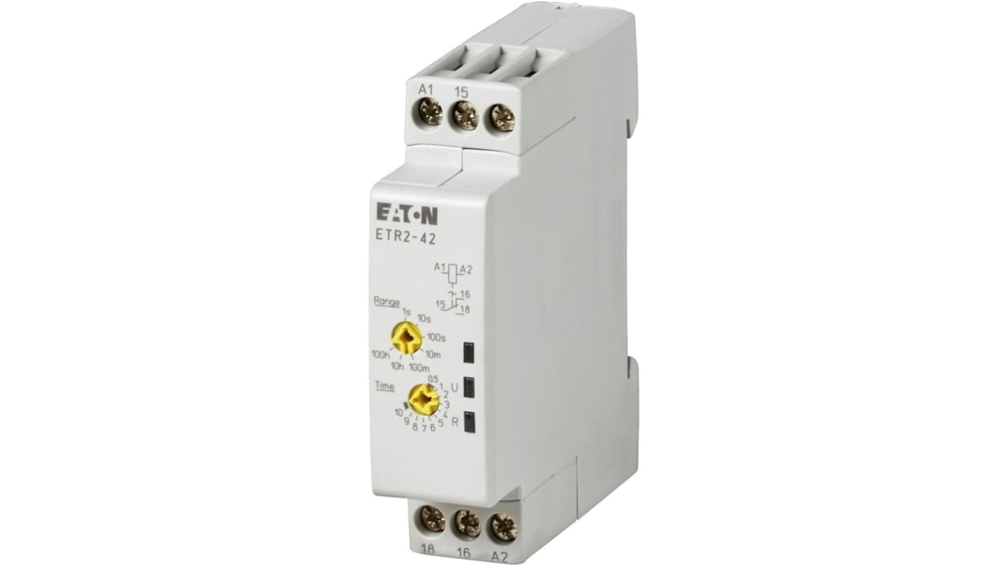 Timer Relay Eaton, intervallo 0.05 → 3600000s, 1 poli, Guida DIN