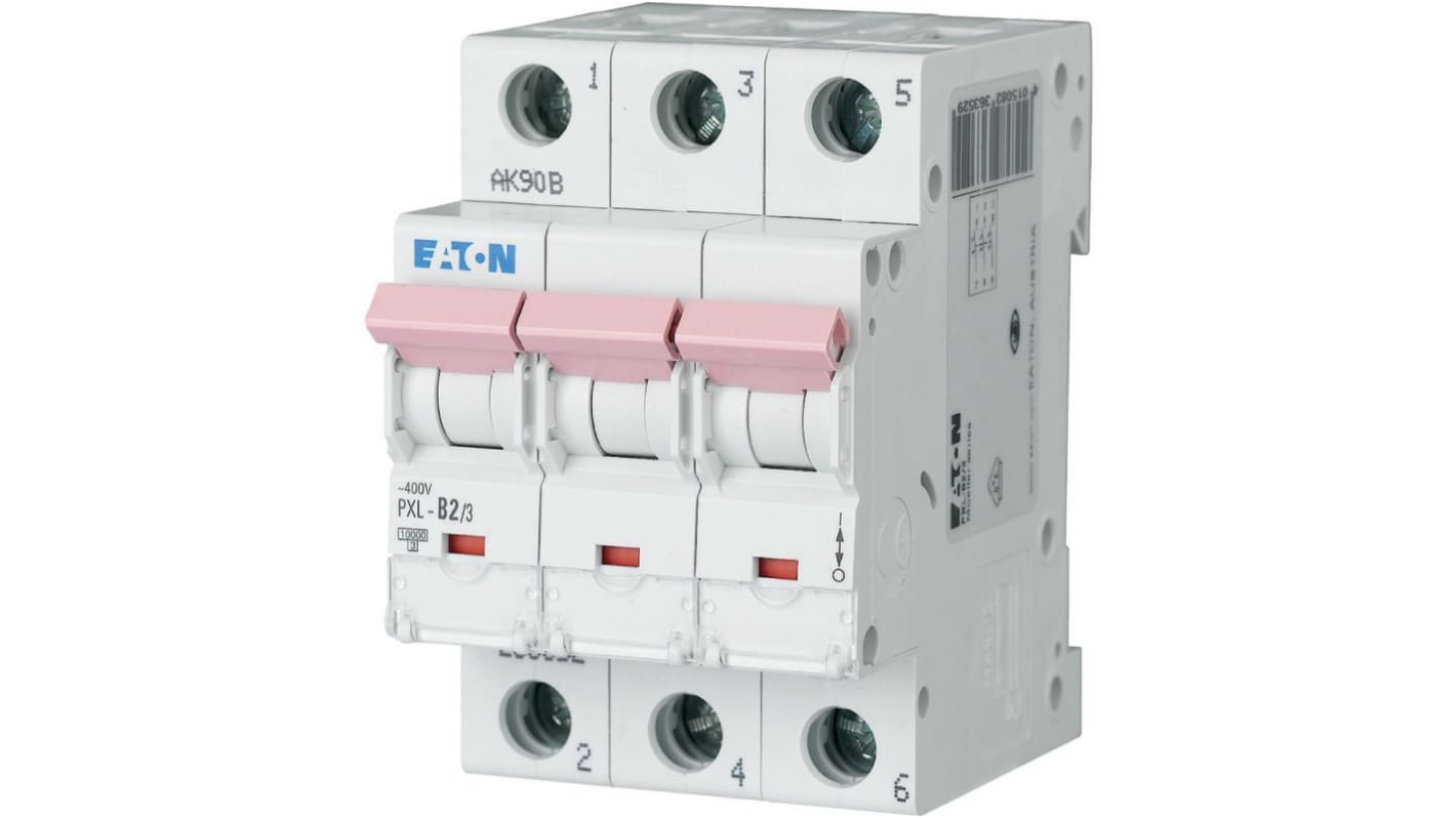 Eaton xPole - PXL PXL MCB, 3P, 2A Curve B, 400V AC, 10 kA Breaking Capacity