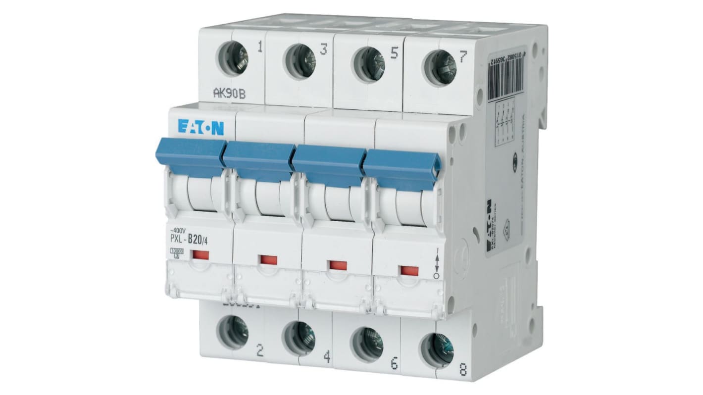 Eaton xPole - PXL PXL MCB, 4P, 20A Curve D, 400V AC, 10 kA Breaking Capacity