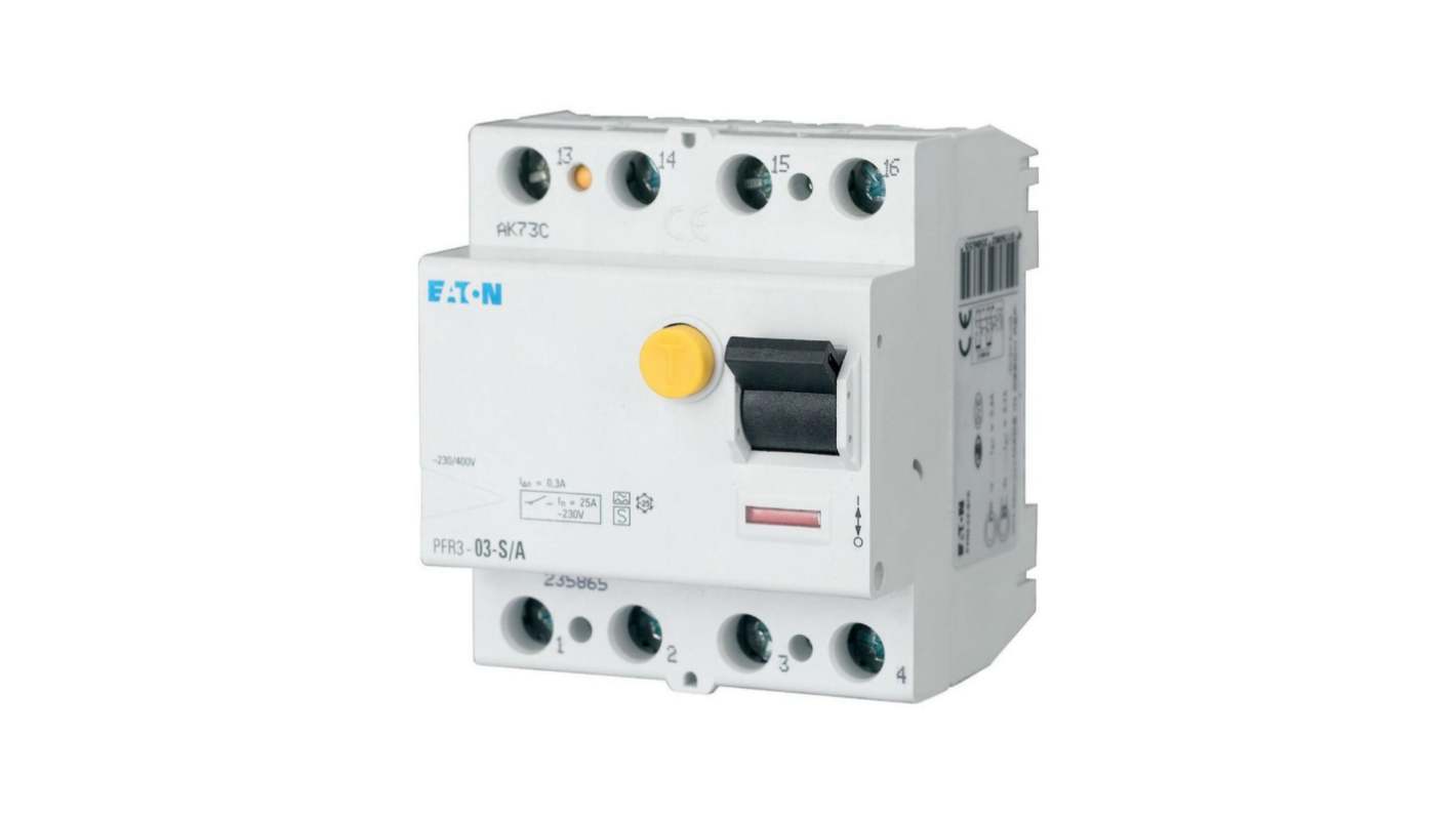 Eaton PFR RCCB, 25A, 4 Pole, 1mA, Type A, 230/400V ac