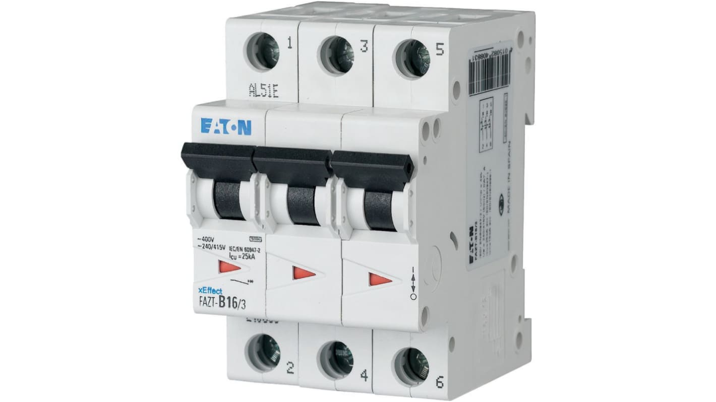 Eaton xEffect FAZ MCB, 3P, 4A Curve B, 440V AC, 60V DC, 7.5 kA Breaking Capacity
