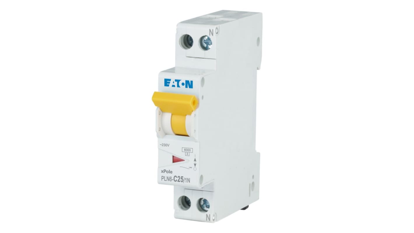 PLN6 PLN6 MCB, 1P, 25A Curve C, 230V AC, 6 kA Breaking Capacity