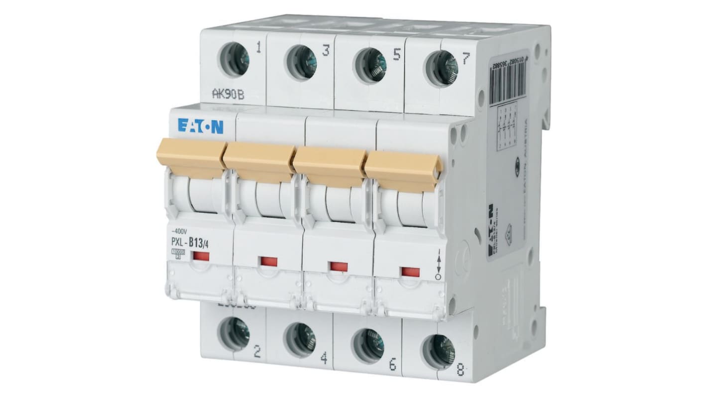 Eaton xPole - PXL PXL MCB, 4P, 13A Curve B, 400V AC, 10 kA Breaking Capacity