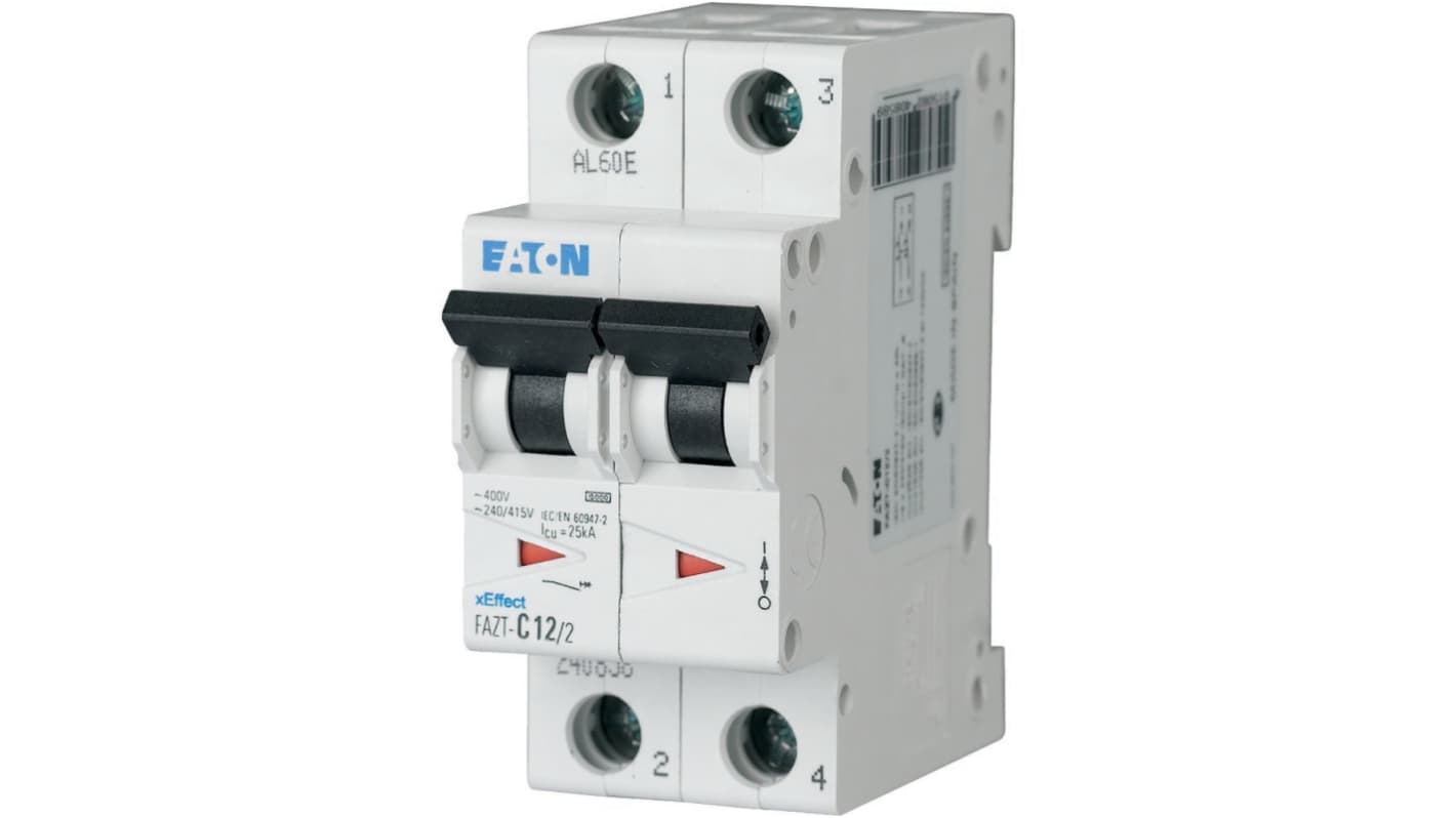 Eaton xEffect FAZ MCB, 2P, 3A Curve D, 415V AC, 60V DC, 15 kA Breaking Capacity