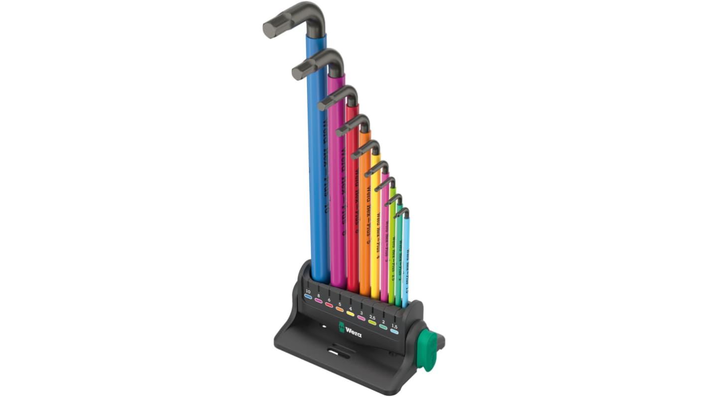 Wera 10 piece L Shape Metric Hex Key Set, 1.5 mm, 2.5 mm, 2 mm, 3 mm, 4 mm, 5 mm, 6 mm, 8 mm, 10 mm