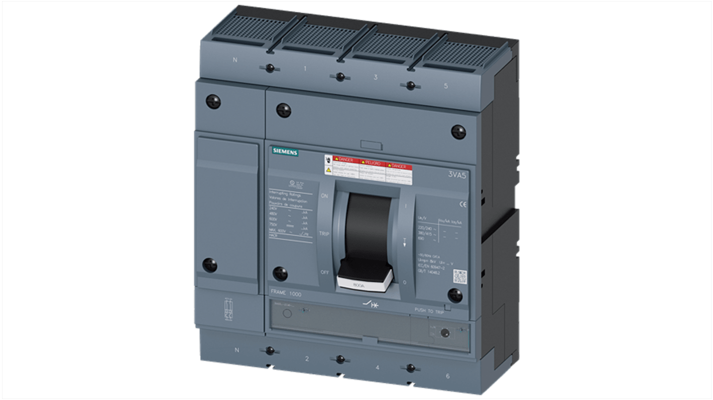 Siemens, SENTRON MCCB Molded Case Circuit Breaker 4P 600A, Breaking Capacity 35 kA, Fixed Mount