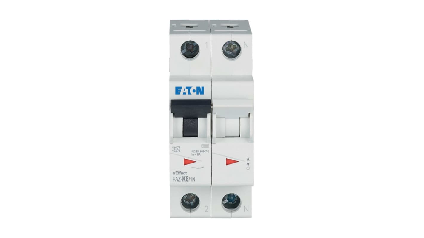 Eaton xEffect FAZ MCB, 1+N, 8A Curve K, 230V AC, 15 kA Breaking Capacity