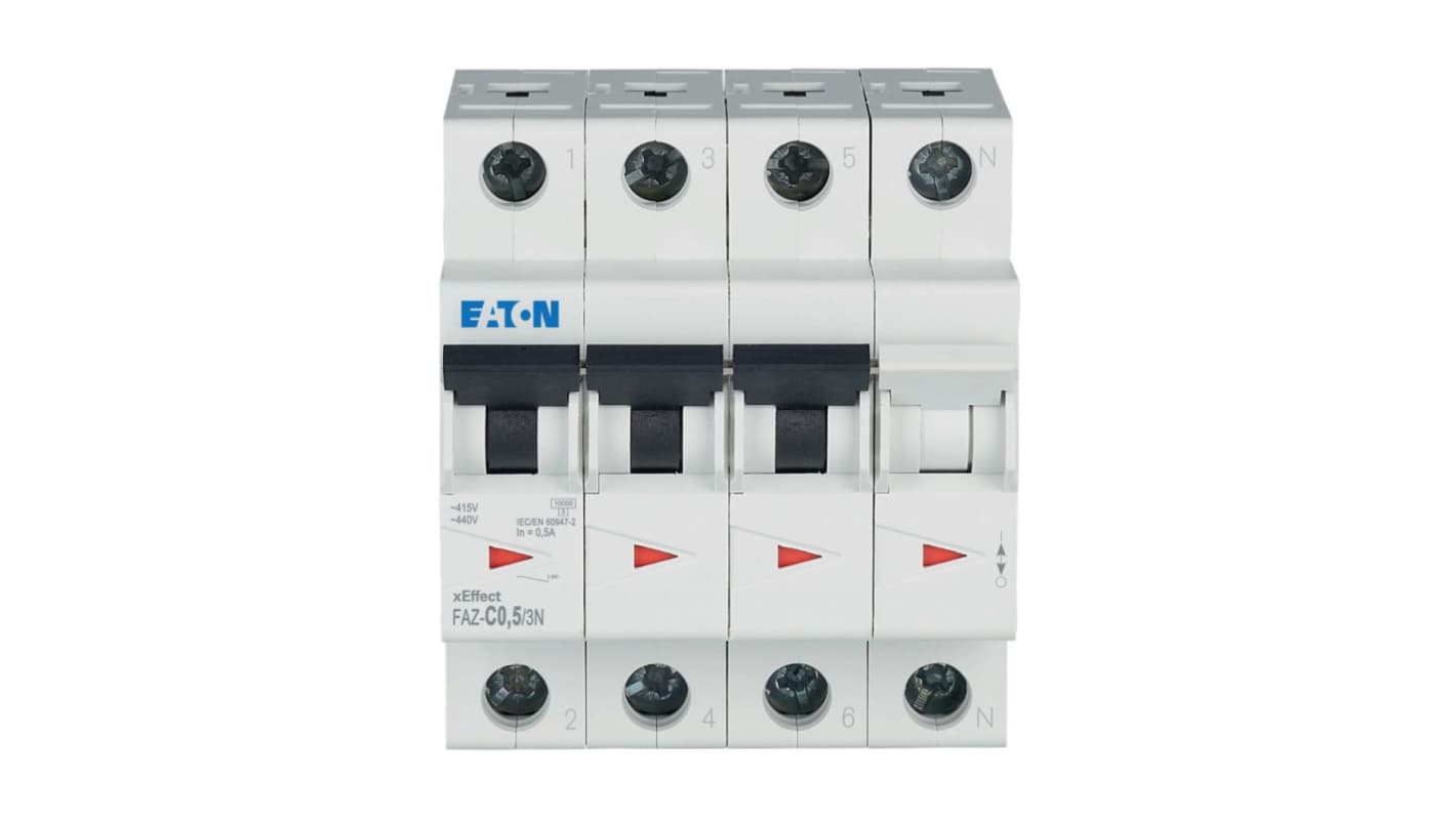 Eaton xEffect FAZ MCB, 3+N, 500mA Curve C, 400V AC, 60V DC, 10 kA Breaking Capacity
