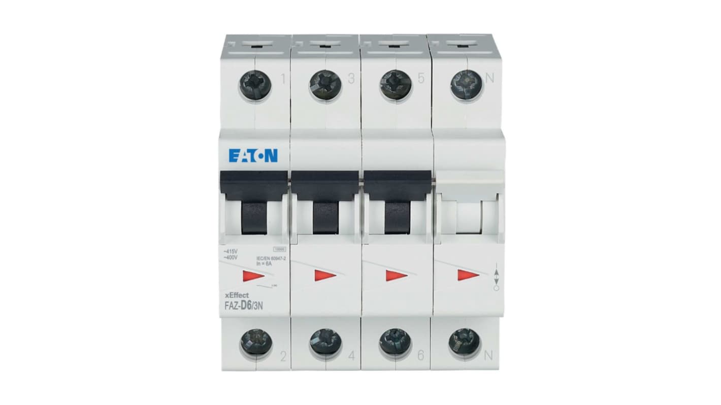 Eaton xEffect FAZ MCB, 3+N, 6A Curve D, 400V AC, 15 kA Breaking Capacity