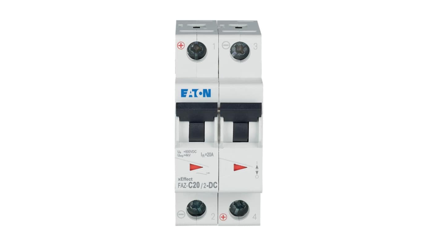 Eaton xEffect FAZ MCB, 2P, 20A Curve C, 250V DC, 10 kA Breaking Capacity