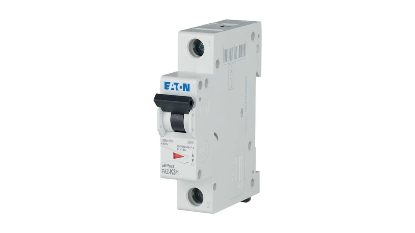 Eaton xEffect FAZ MCB, 1P, 3A Curve K, 230V AC, 48V DC, 10 kA Breaking Capacity