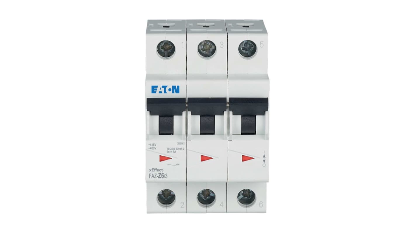 Eaton xEffect FAZ MCB, 3P, 6A, Type Z, 400V AC, 60V DC, 10 kA Breaking Capacity