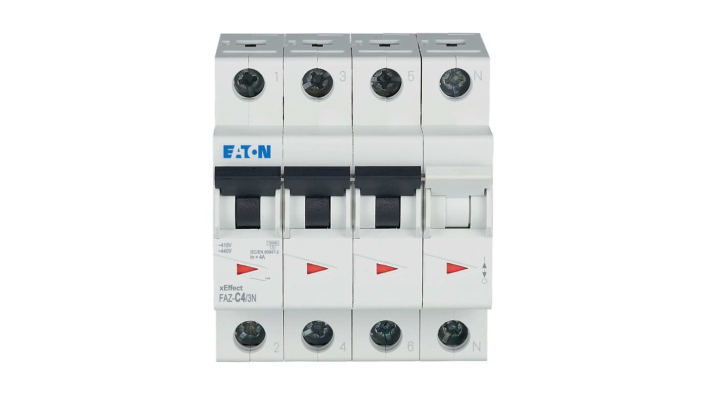 Eaton xEffect FAZ MCB, 3+N, 4A Curve C, 400V AC, 60V DC, 10 kA Breaking Capacity