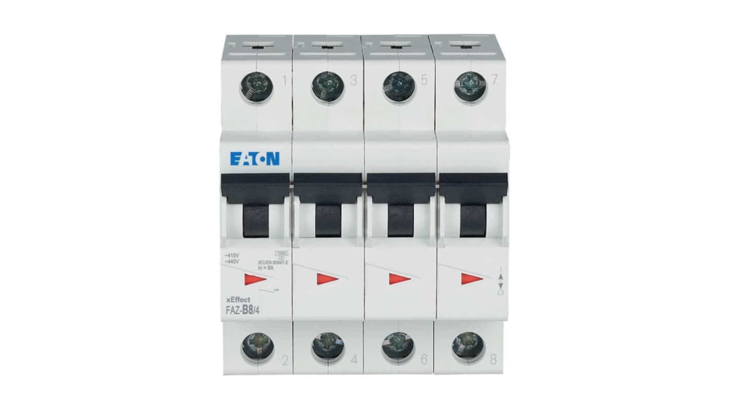 Eaton xEffect FAZ MCB, 4P, 8A Curve B, 400V AC, 60V DC, 10 kA Breaking Capacity