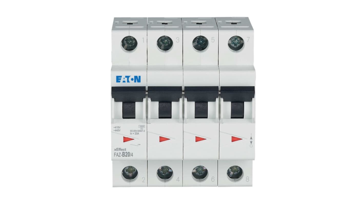 Interruttore magnetotermico Eaton, 4P 20A 10 kA, Tipo B
