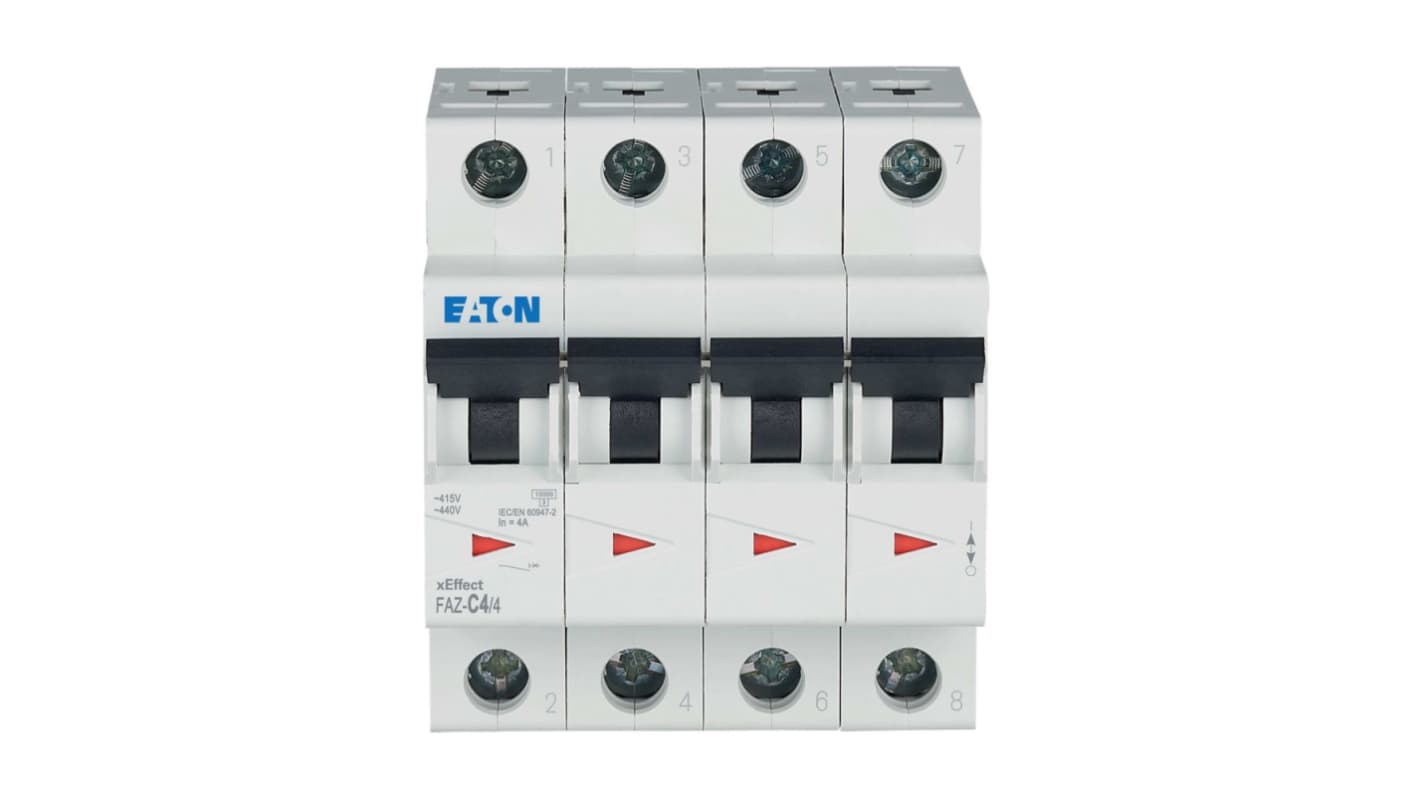 Eaton xEffect FAZ MCB, 4P, 4A Curve C, 400V AC, 60V DC, 10 kA Breaking Capacity