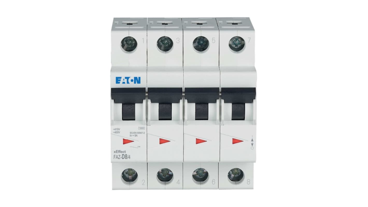 Eaton xEffect FAZ MCB, 4P, 8A Curve D, 400V AC, 60V DC, 10 kA Breaking Capacity