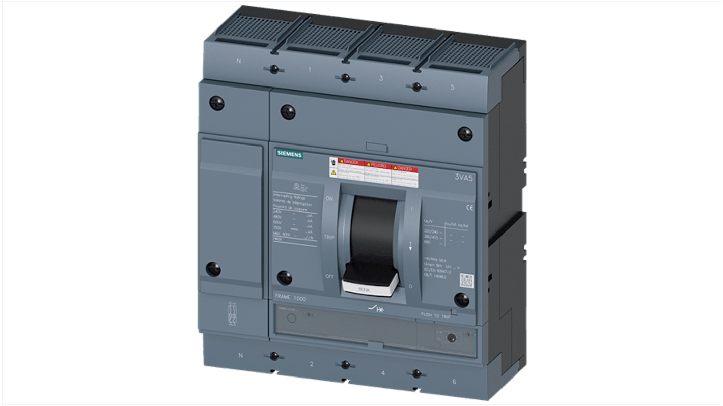 Siemens, SENTRON MCCB Molded Case Circuit Breaker 4P 600A, Breaking Capacity 100 kA, Fixed Mount